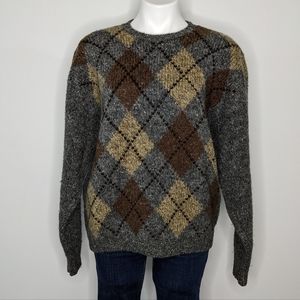 Brooks Brothers grey brown tan argyle wool sweater M